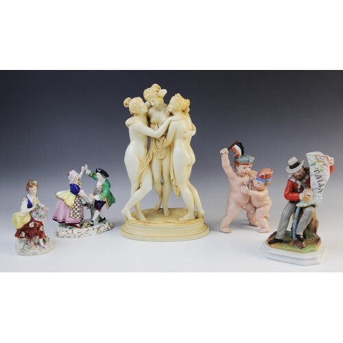 A Sitzendorf porcelain figural group, early 20th century, mo...