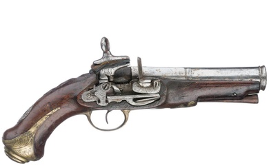 A Spanish miquelet pistol, circa 1800 Canon octogonal au-dessus de la chambre, devenant rond après...
