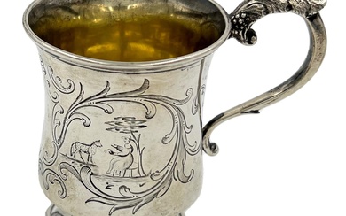A VICTORIAN SILVER CHRISTENING MUG WITH AN INTERESTING ENGRAVED...