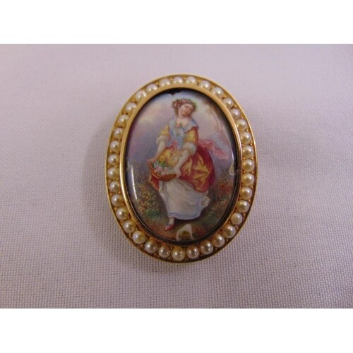 A Victorian seed pearl and enamel brooch tested 10ct