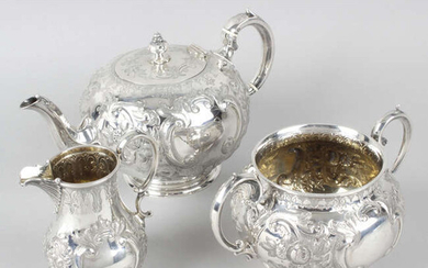 A Victorian silver three piece tea set.