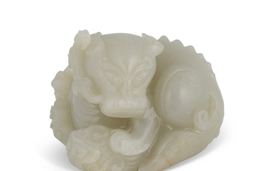 A WHITE JADE CARVING OF A MYTHICAL BEAST QING DYNASTY, 18TH-19TH CENTURY