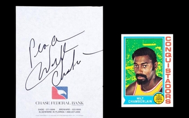 A Wilt Chamberlain Signed Autograph and 1974 Topps