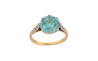 A blue zircon and diamond ring