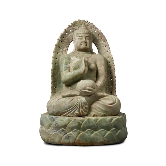 A carved stone figure of Buddha