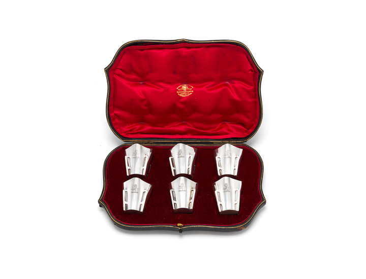 A cased set of six silver tot cups