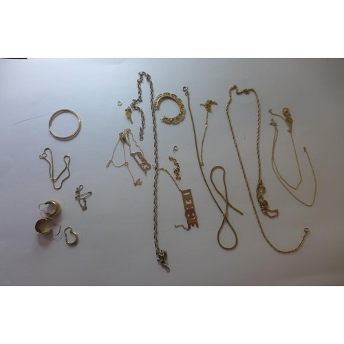 A collection of 9ct gold jewellery, some pieces broken, weig...
