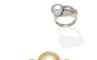 A cultured pearl ring and a cultured mabé pearl brooch