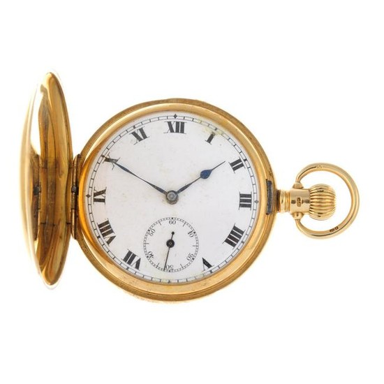 A full hunter pocket watch. 18ct yellow gold case
