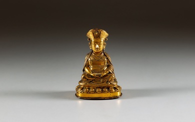 A gilt-bronze figure of a kagyu lama, Tibet, 16th - 17th century | 十六至十七世紀 藏傳漆金銅噶舉喇嘛坐像