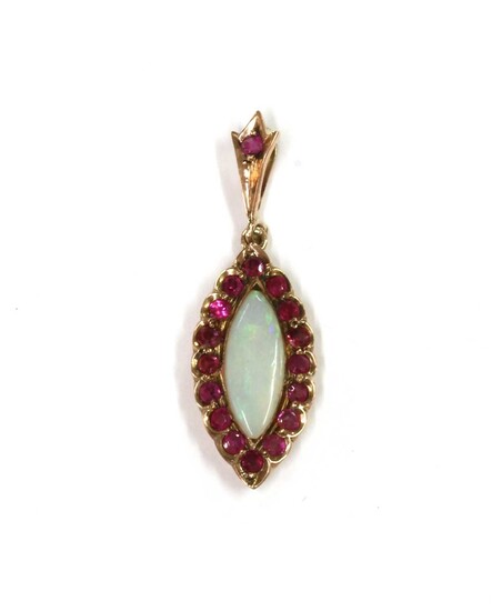 A gold opal and ruby pendant