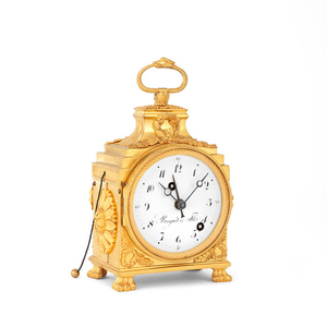 A good early 19th century French ormolu grande sonnerie, quarter repeating pendule d'officier with alarm