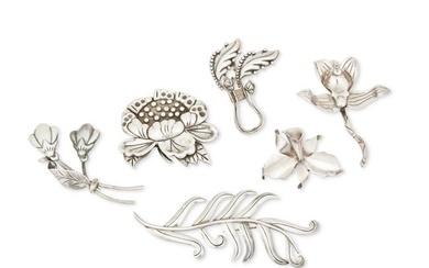 A group of Hector Aguilar Mexican silver floral brooches