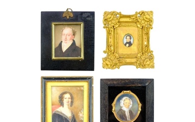 A group of four 19th century miniature portraits. A lady, we...