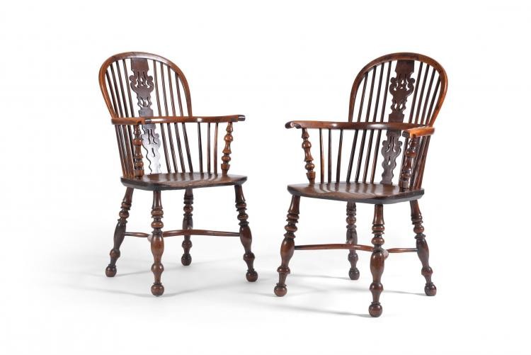 A harlequin set of eight Windsor armchairs, various dates 19th century