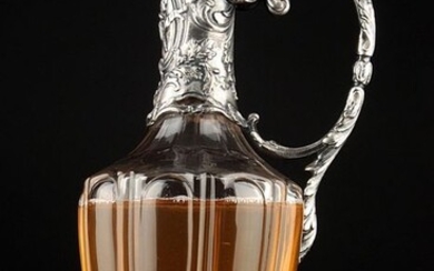 A large Art Nouveau wine decanter - Glass, Silver plated - circa 1880-1919