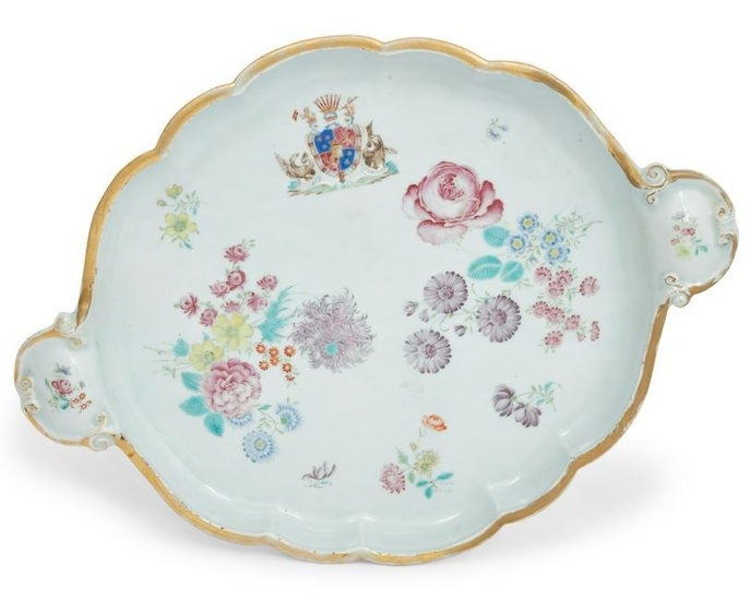A large Chinese Export Famille Rose armorial tray