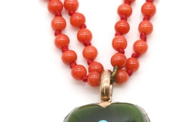 A late Victorian coral, nephrite, rock crystal and turquoise necklace