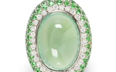 A moonstone, tsavorite garnet and diamond ring