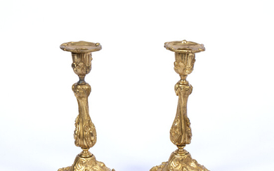 A pair of 19th century French gilt metal candlesticks