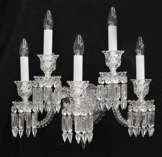 A pair of Baccarat cut and moulded clear glass five light Series 1 wall appliques wall appliques