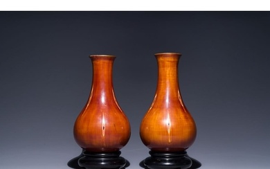 A pair of Chinese Foochow lacquer 'bamboo' vases, 19/20th C....