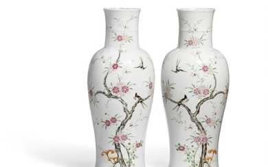 A pair of Chinese famille rose porcelain “sleeve” vases, late Qing. H. 46.5 cm. (2)