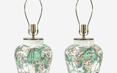 A pair of Chinese famille verte-decorated jars