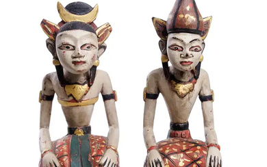 A pair of Javanese painted wood 'wedding couples', Loro Blonyo Indonesia, 19th...