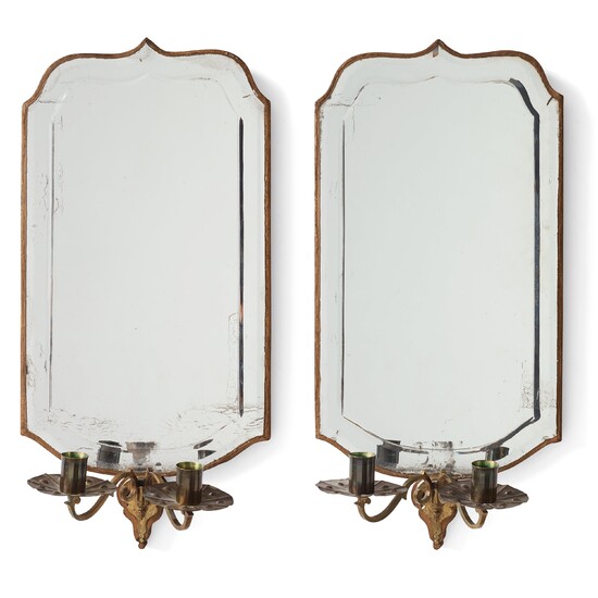 A pair of Late Baroque two-light girandole mirrors.