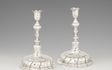 A pair of Nuremberg silver candlesticks