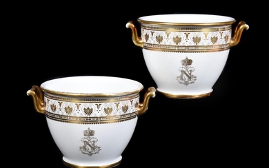 A pair of Sevres (outside decorated) two-handled seaux