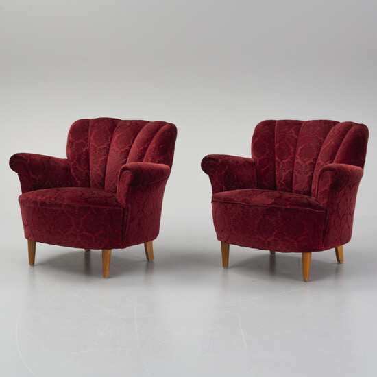 A pair of Swedish Modern easy chairs, 1940's.
