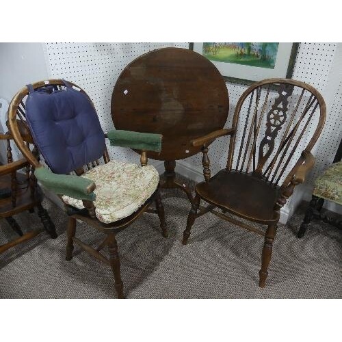 A pair of antique ash and elm Windsor wheel-back Armchairs, ...