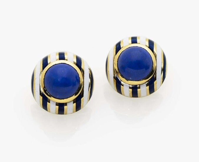 A pair of cufflinks with lapis lazuli and enamel