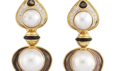 A pair of cultured and mother-of-pearl pearl,...