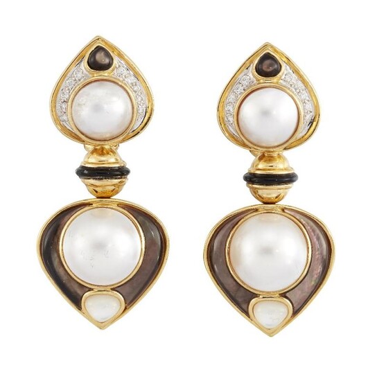 A pair of cultured and mother-of-pearl pearl,...