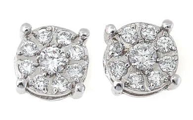 A pair of diamond ear studs each set with numerous brilliant-cut diamonds...