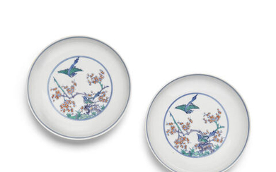 A pair of doucai porcelain dishes