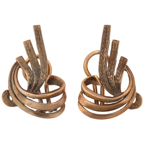 A pair of mid-20th century 9ct gold ribbon clip-on earrings,...