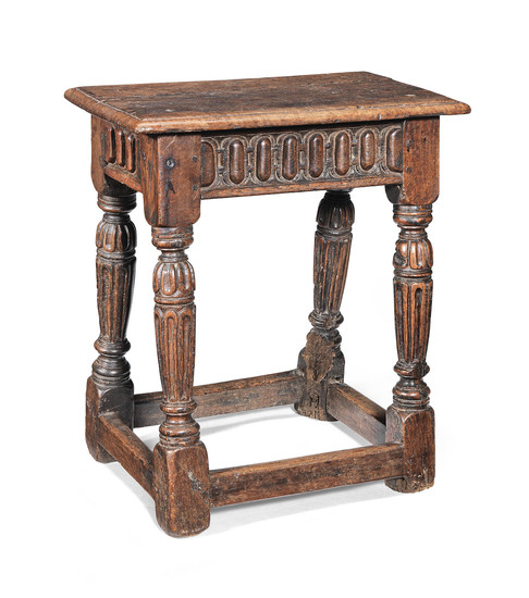 A rare Elizabeth I oak and walnut joint stool, circa 1580