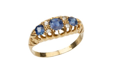 A sapphire and diamond dress ring, the three graduated sapphires...