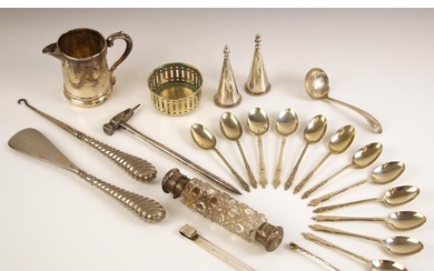 A selection of silver and silver coloured items, including a...
