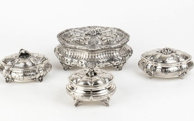 A set of four Italian silver 800/1000 boxes -...