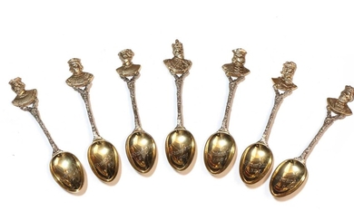 A set of seven silver-gilt spoons 'Our Kings of Bygone Days 1272 - 1901'