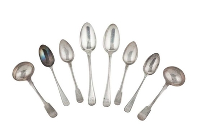 A set of six George III tablespoons and other flatware