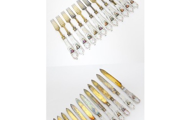 A silver gilt twelve place fruit set comprising knives and f...