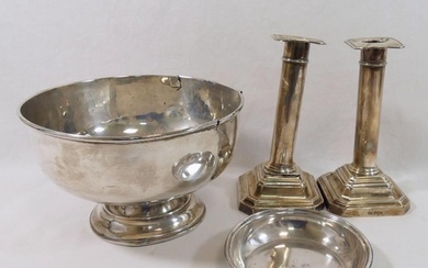 A silver pedestal bowl (at fault), and a small circular silv...