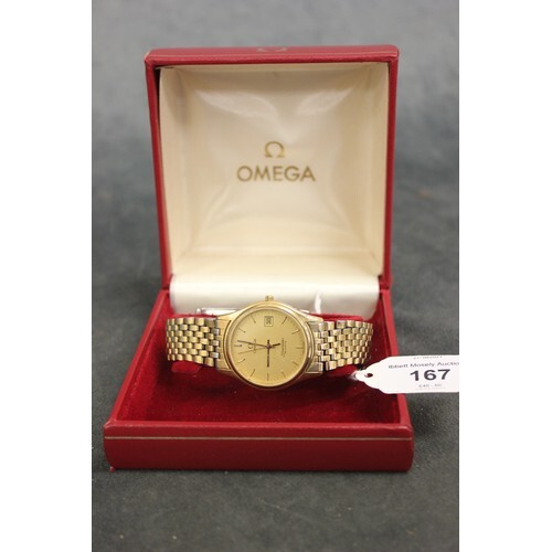 A stainless-steel and gold-plated Omega Seamaster wristwatch...