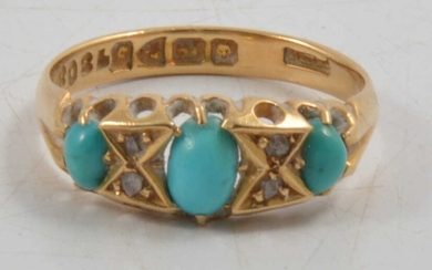 A turquoise and diamond half hoop ring.